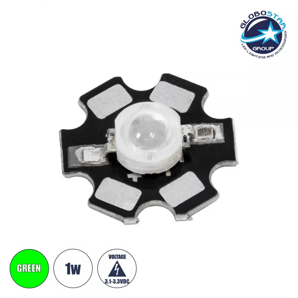 High Power Star LED - Υψηλής Ισχύος Star LED 1W DC 3.2V Πράσινο Φ2 x Υ0.6cm - GloboStar