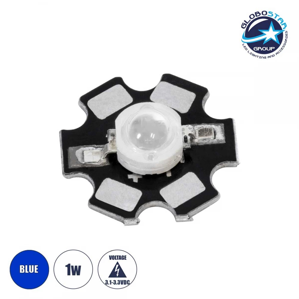 High Power Star LED - Υψηλής Ισχύος Star LED 1W DC 3.2V Μπλε Φ2 x Υ0.6cm - GloboStar