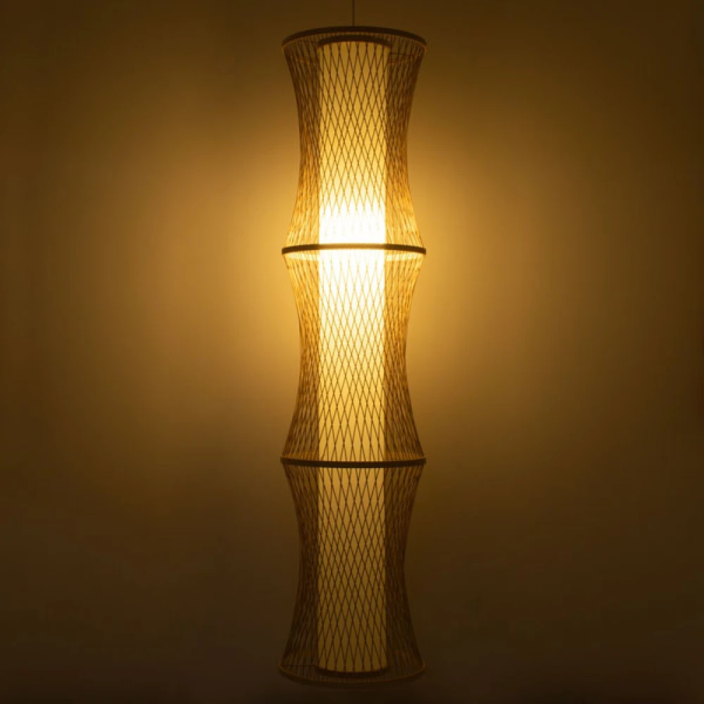 Μοντέρνο Κρεμαστό Φωτιστικό Οροφής Μονόφωτο 1 x E27 Μπεζ Μπαμπού Πλέγμα D35 x H150cm