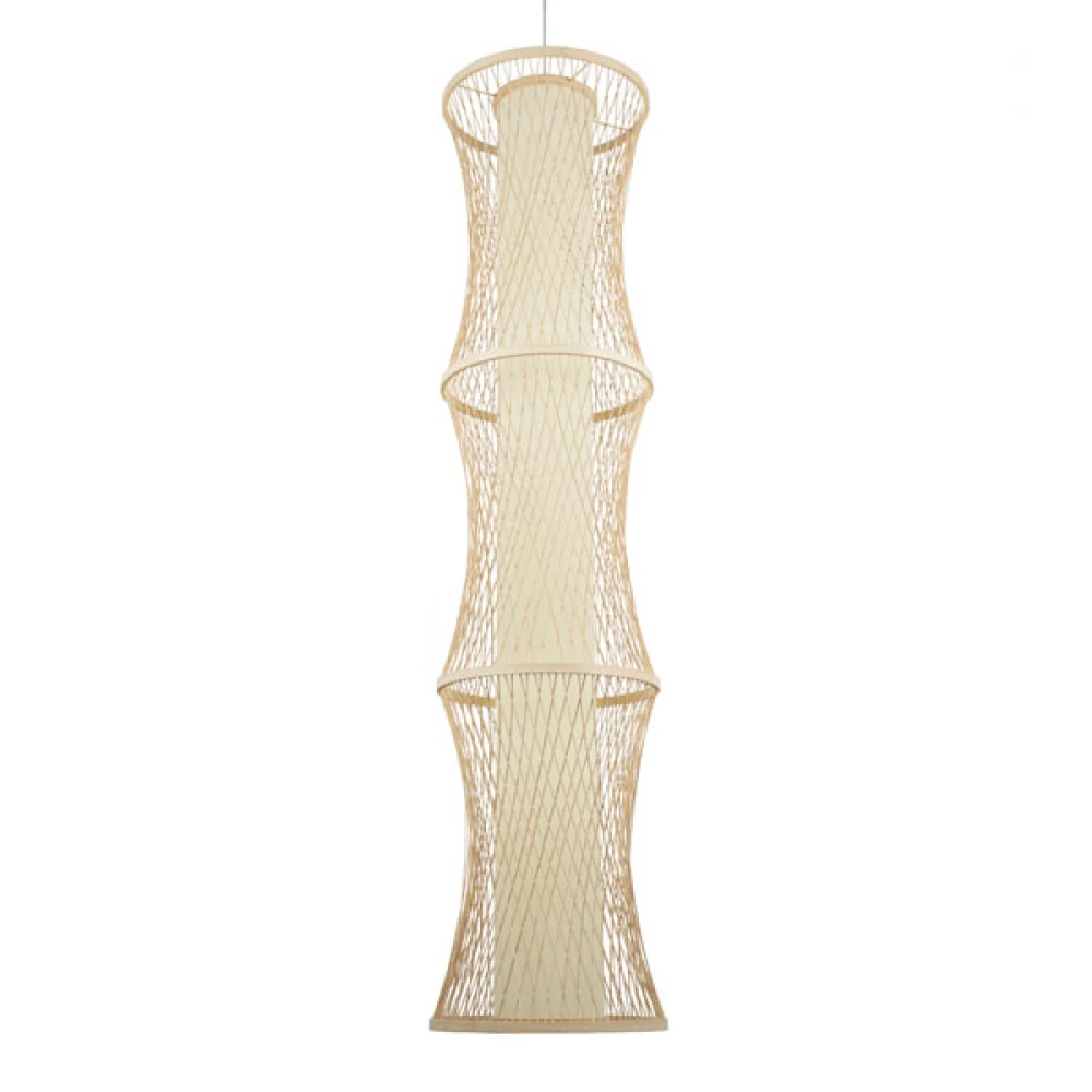 Μοντέρνο Κρεμαστό Φωτιστικό Οροφής Μονόφωτο 1 x E27 Μπεζ Μπαμπού Πλέγμα D35 x H150cm