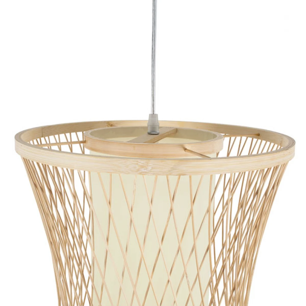 Μοντέρνο Κρεμαστό Φωτιστικό Οροφής Μονόφωτο 1 x E27 Μπεζ Μπαμπού Πλέγμα D35 x H150cm