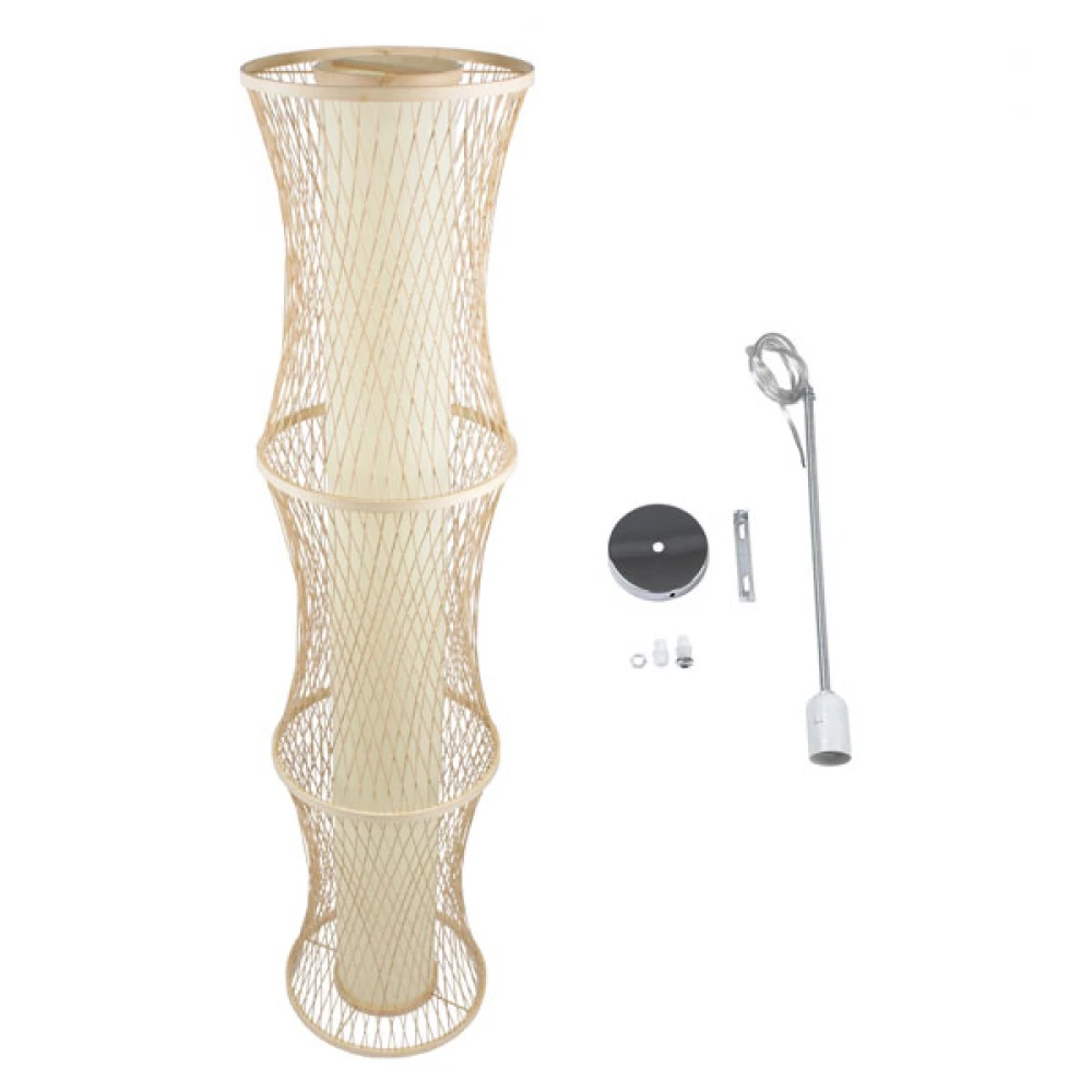 Μοντέρνο Κρεμαστό Φωτιστικό Οροφής Μονόφωτο 1 x E27 Μπεζ Μπαμπού Πλέγμα D35 x H150cm