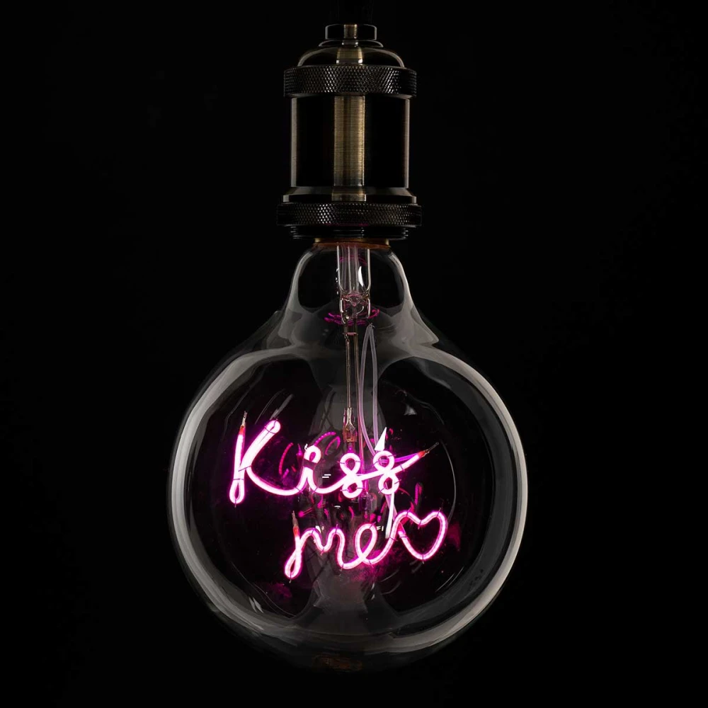 Λάμπα LED Ultra Thin Soft S Spiral Letter Filament E27 G125 KISS ME Γλόμπος 4W 340lm 360° AC 220-240V IP20 Ροζ με Διάφανο Γυαλί - Dimmable