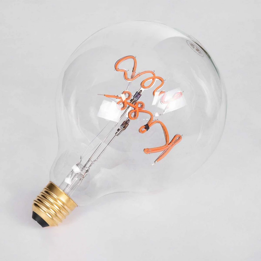 Λάμπα LED Ultra Thin Soft S Spiral Letter Filament E27 G125 KISS ME Γλόμπος 4W 340lm 360° AC 220-240V IP20 Ροζ με Διάφανο Γυαλί - Dimmable