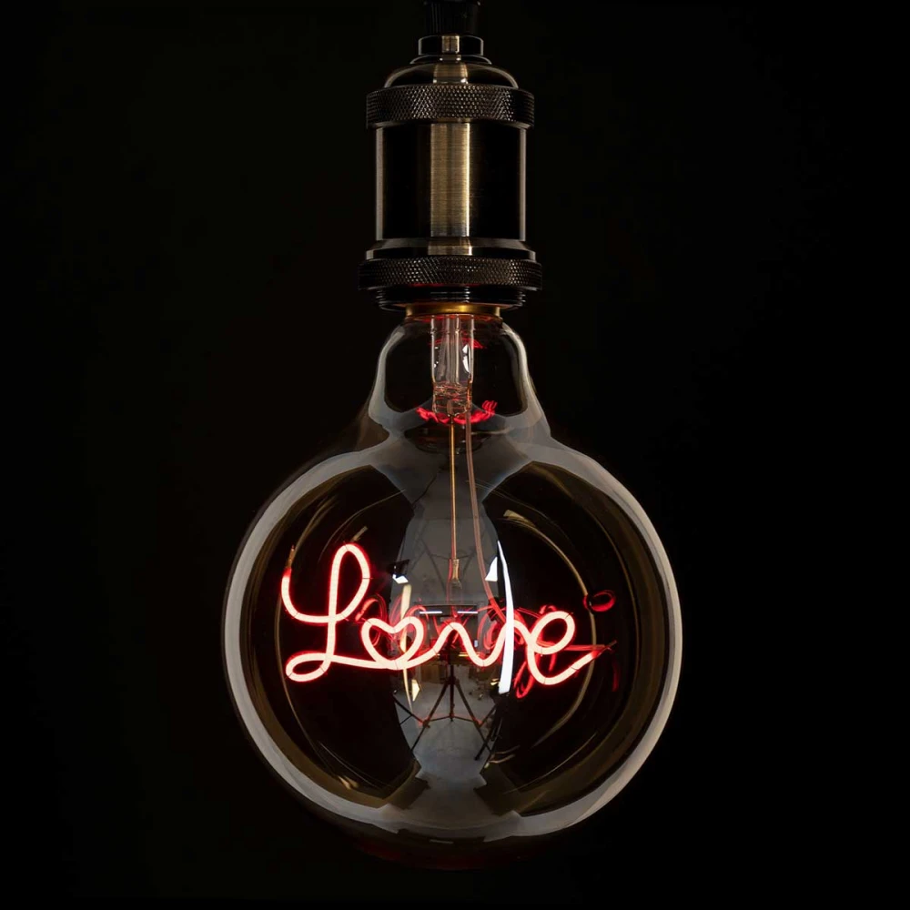 Λάμπα LED Ultra Thin Soft S Spiral Letter Filament E27 G125 LOVE Γλόμπος 2.4W 204lm 360° AC 220-240V IP20 Κόκκινο με Μελί Γυαλί - Dimmable