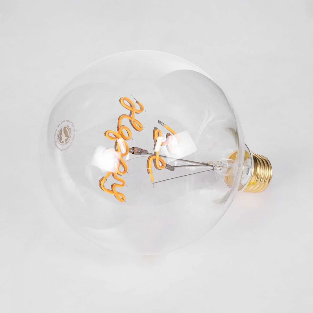 Λάμπα LED Ultra Thin Soft S Spiral Letter Filament E27 G125 BE HAPPY Γλόμπος 4W 340lm 360° AC 220-240V IP20 Ultra Θερμό Λευκό 2200K με Διάφανο Γυαλί - Dimmable