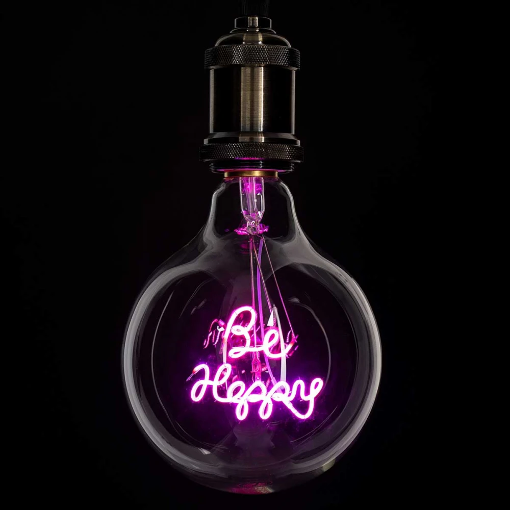 Λάμπα LED Ultra Thin Soft S Spiral Letter Filament E27 G125 BE HAPPY Γλόμπος 4W 340lm 360° AC 220-240V IP20 Ροζ με Διάφανο Γυαλί - Dimmable