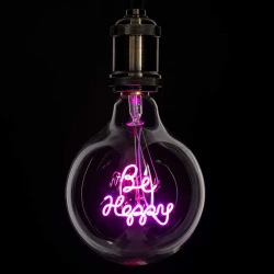 Λάμπα LED Ultra Thin Soft S Spiral Letter Filament E27 G125 BE HAPPY Γλόμπος 4W 340lm 360° AC 220-240V IP20 Ροζ με Διάφανο Γυαλί - Dimmable