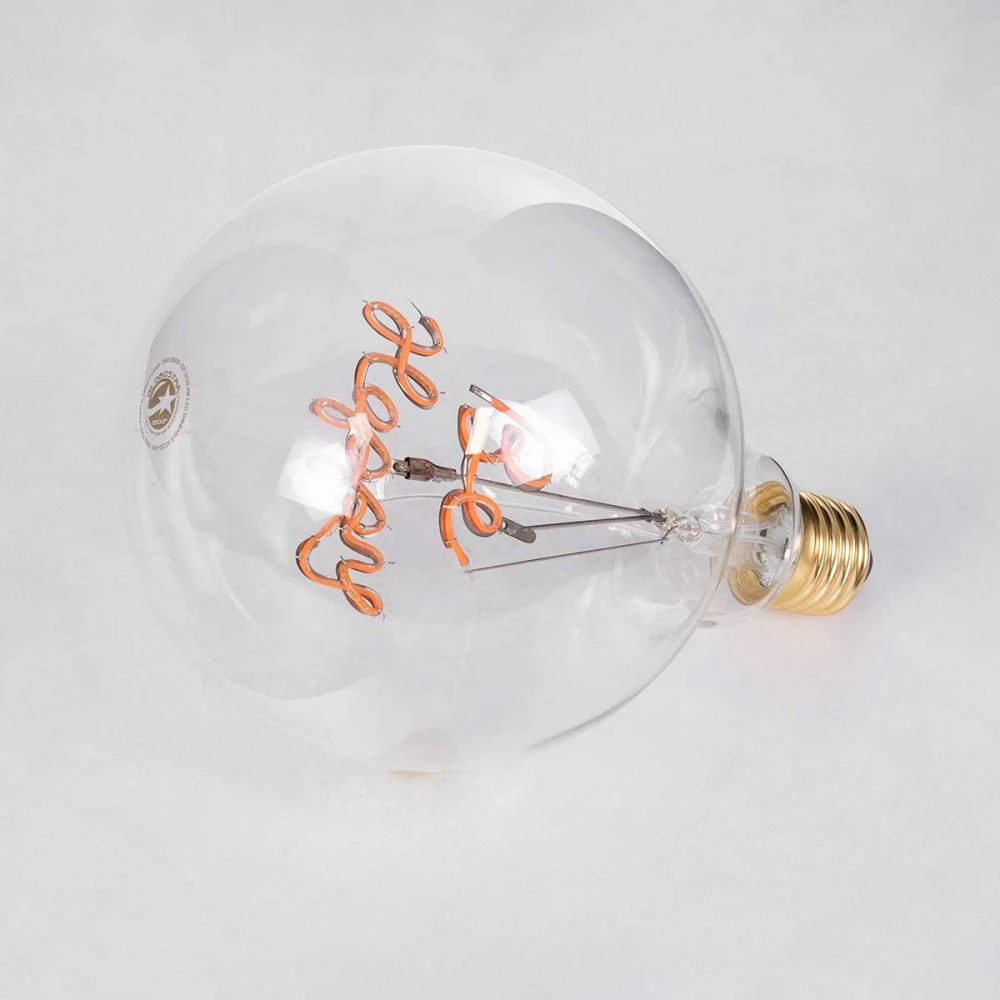 Λάμπα LED Ultra Thin Soft S Spiral Letter Filament E27 G125 BE HAPPY Γλόμπος 4W 340lm 360° AC 220-240V IP20 Ροζ με Διάφανο Γυαλί - Dimmable