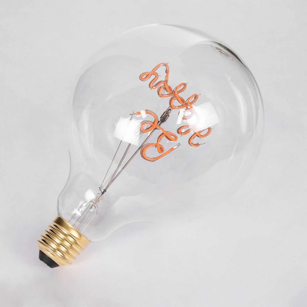 Λάμπα LED Ultra Thin Soft S Spiral Letter Filament E27 G125 BE HAPPY Γλόμπος 4W 340lm 360° AC 220-240V IP20 Ροζ με Διάφανο Γυαλί - Dimmable