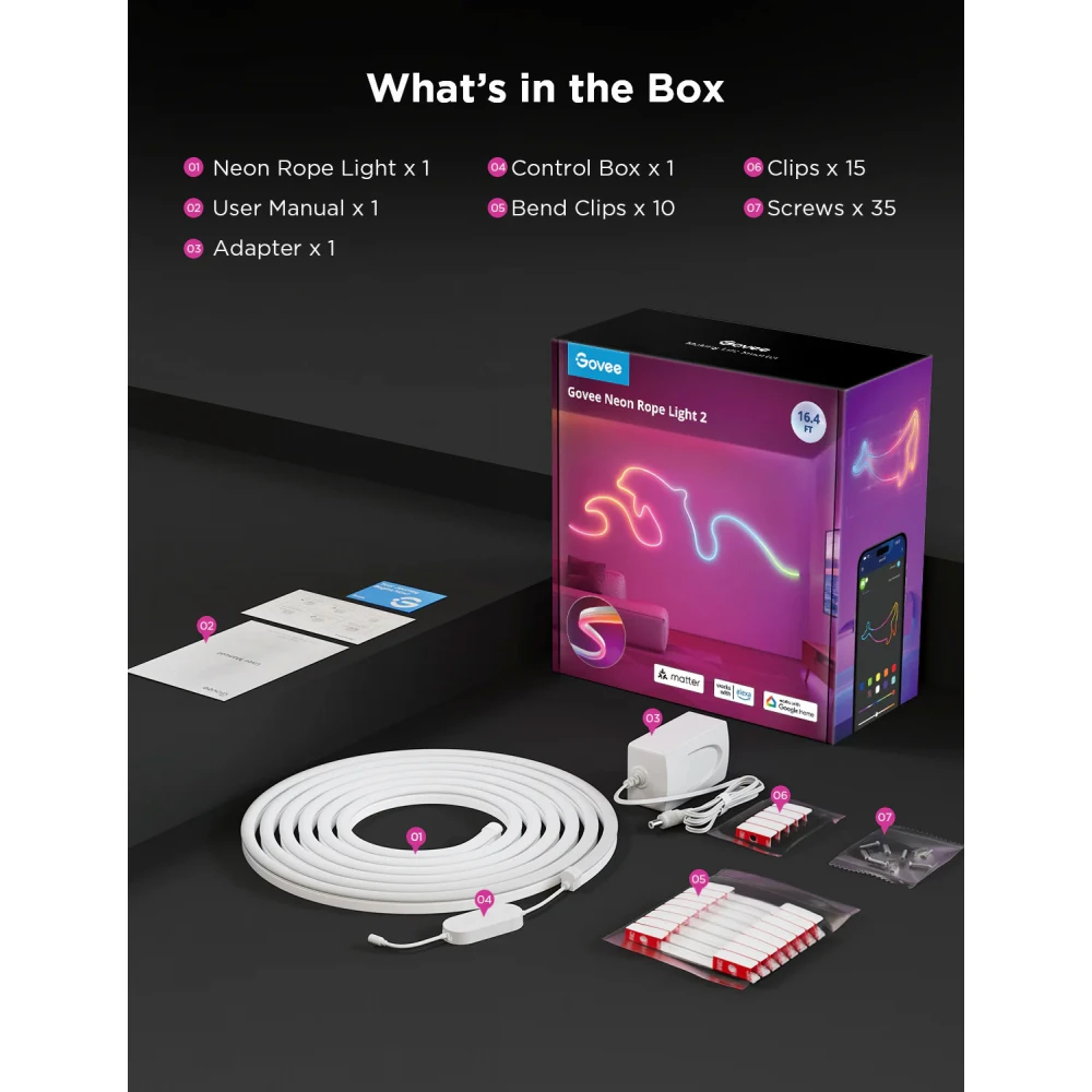 Govee Neon Rope Light 2 5m RGBIC ( H61D5-W)