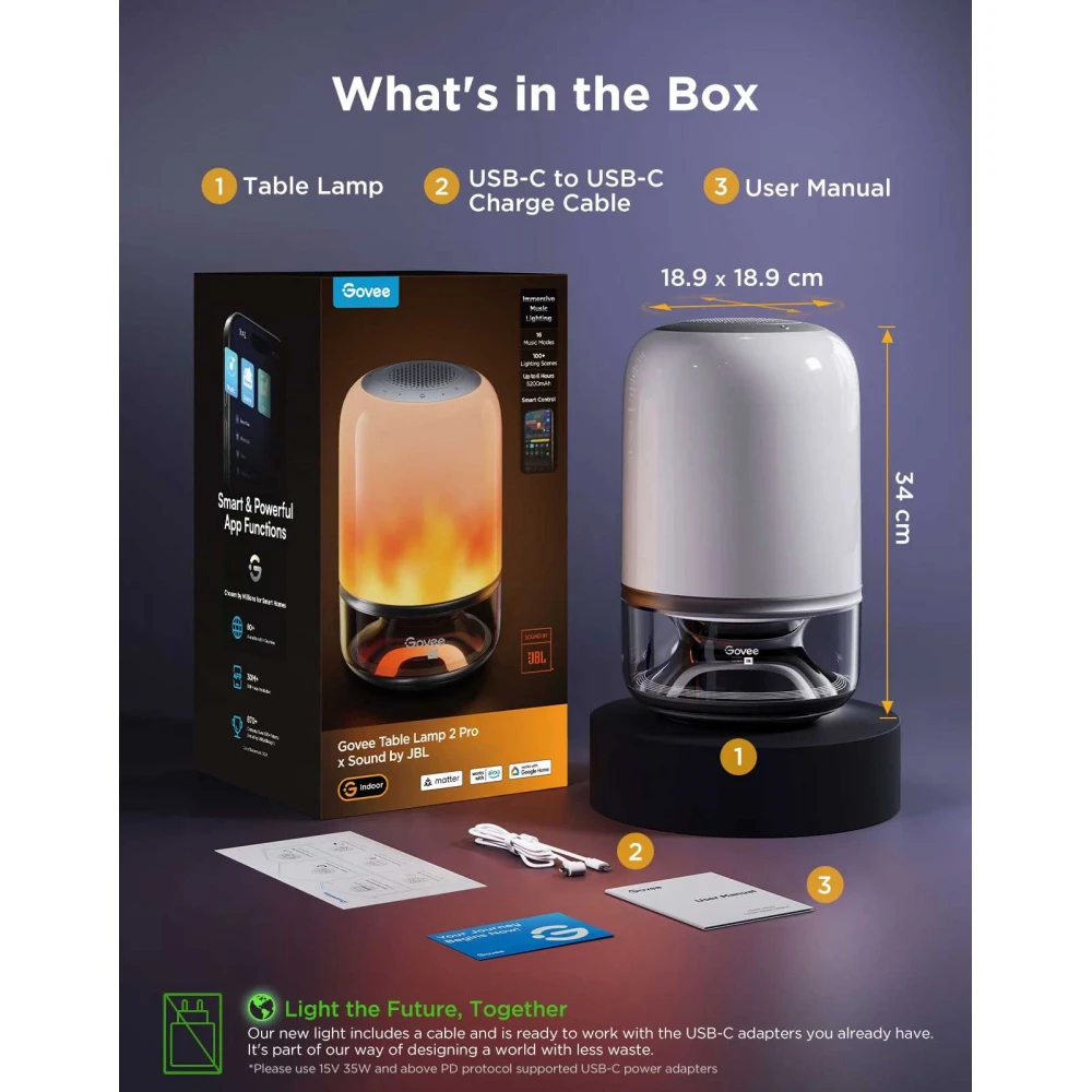 GOVEE H6020 TABLE LAMP 2 PRO ME RGBICWW ΦΩTIΣMO KAI ENΣΩMATΩMENO HXEIO JBL 10W