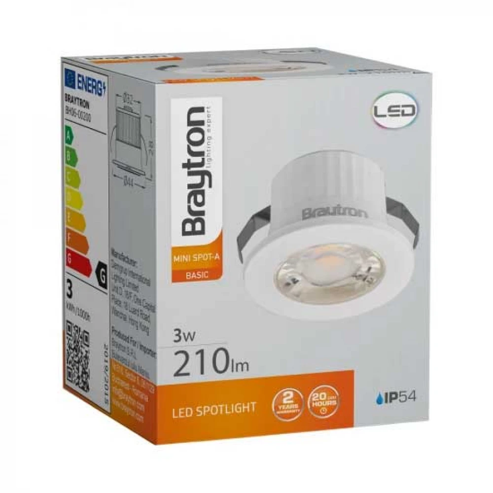 Χωνευτό MINISPOT Λευκό 3W IP54 38D 4000K - Braytron