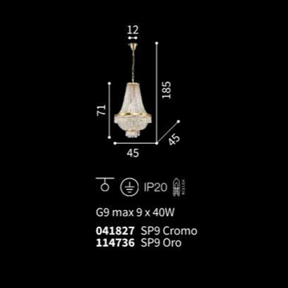 Κλασσικό Φωτιστικό Κρυστάλλινο Σε Χρωμέ ή Χρυσό Ø 45 G9 max 9x 40W CAESAR SP9 IDEAL LUX