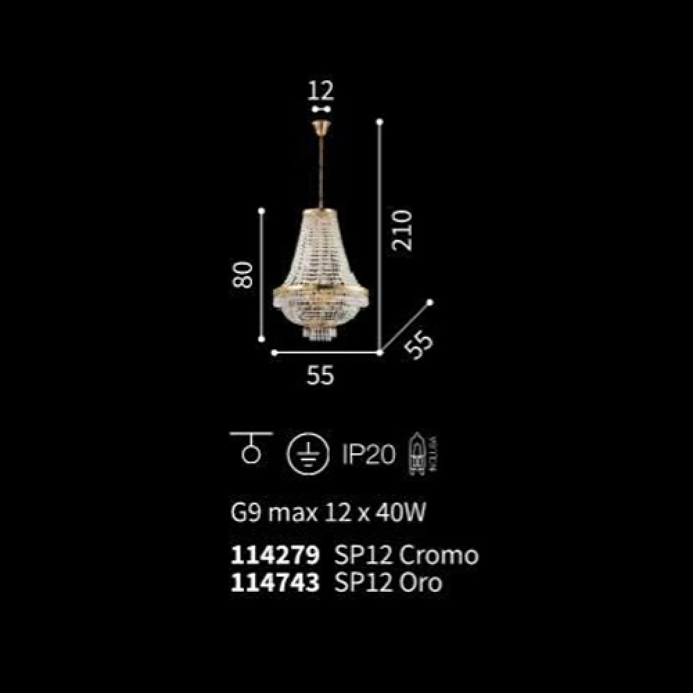 Κλασσικό Φωτιστικό Κρυστάλλινο Σε Χρωμέ ή Χρυσό Ø 55 G9 max12x 40W CAESAR SP12 IDEAL LUX