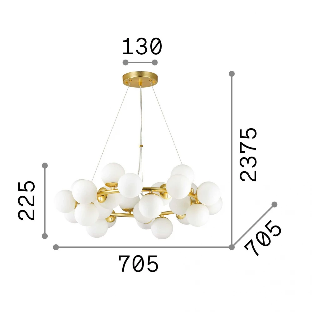 Κρεμαστό Φωτιστικό Πολύφωτο Χρυσό Και Φυσητό Λευκό Γυαλί 25x G9 Dna sp25 - IDEAL LUX