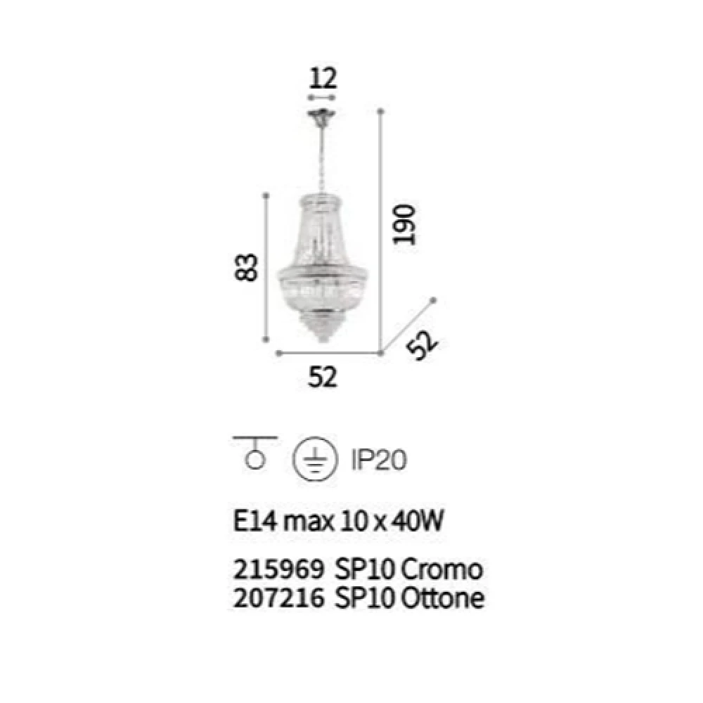 Κλασσικό Φωτιστικό Κρυστάλλινο Σε Χρωμέ ή Ορείχαλκο Ø52cm 10 x E14 40W DUBAI SP10 IDEAL LUX