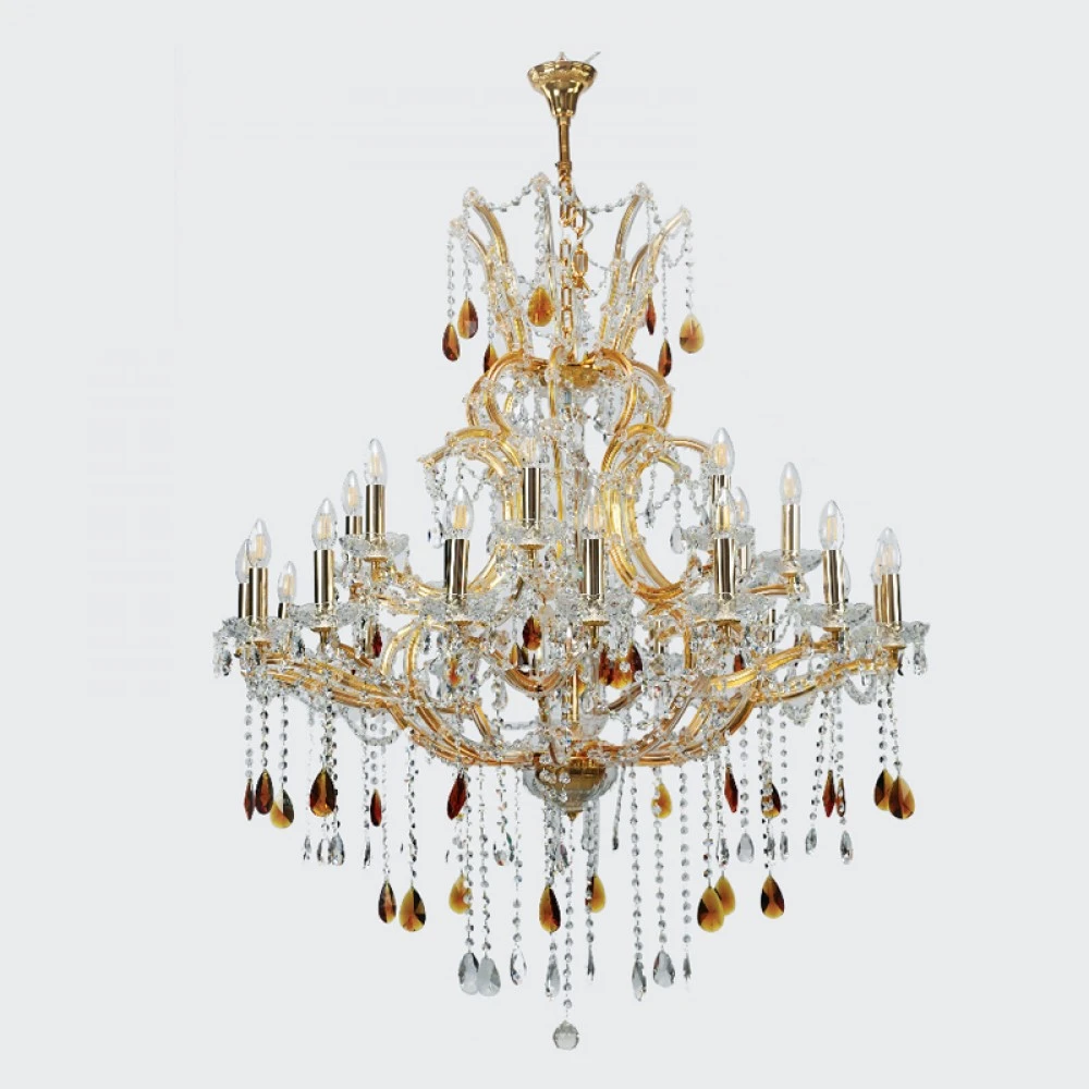 Κρεμαστό Φωτιστικό από Χρυσό Μέταλλο, Γυαλί και Κρύσταλλα 27x E14 - InLight