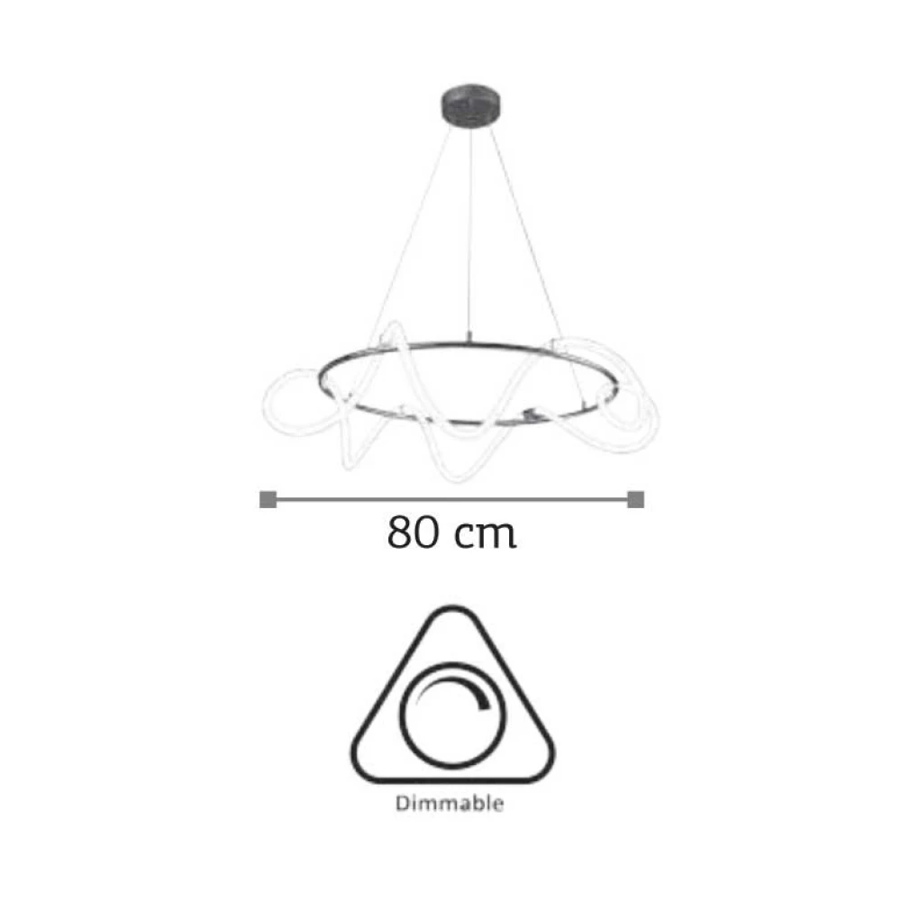 LED Κρεμαστό Φωτιστικό Σωλήνας Σιλικόνης Σε Χρώμιο Φ80CM 80W DIMMABLE - InLight