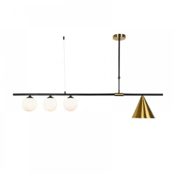 Κρεμαστό Φωτιστικό Από Μαύρο και Χρυσαφί Μέταλλο και Λευκή Οπαλίνα 3xG9 - 1xE27 InLight