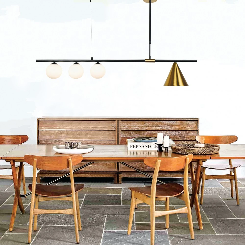 Κρεμαστό Φωτιστικό Από Μαύρο και Χρυσαφί Μέταλλο και Λευκή Οπαλίνα 3xG9 - 1xE27 InLight