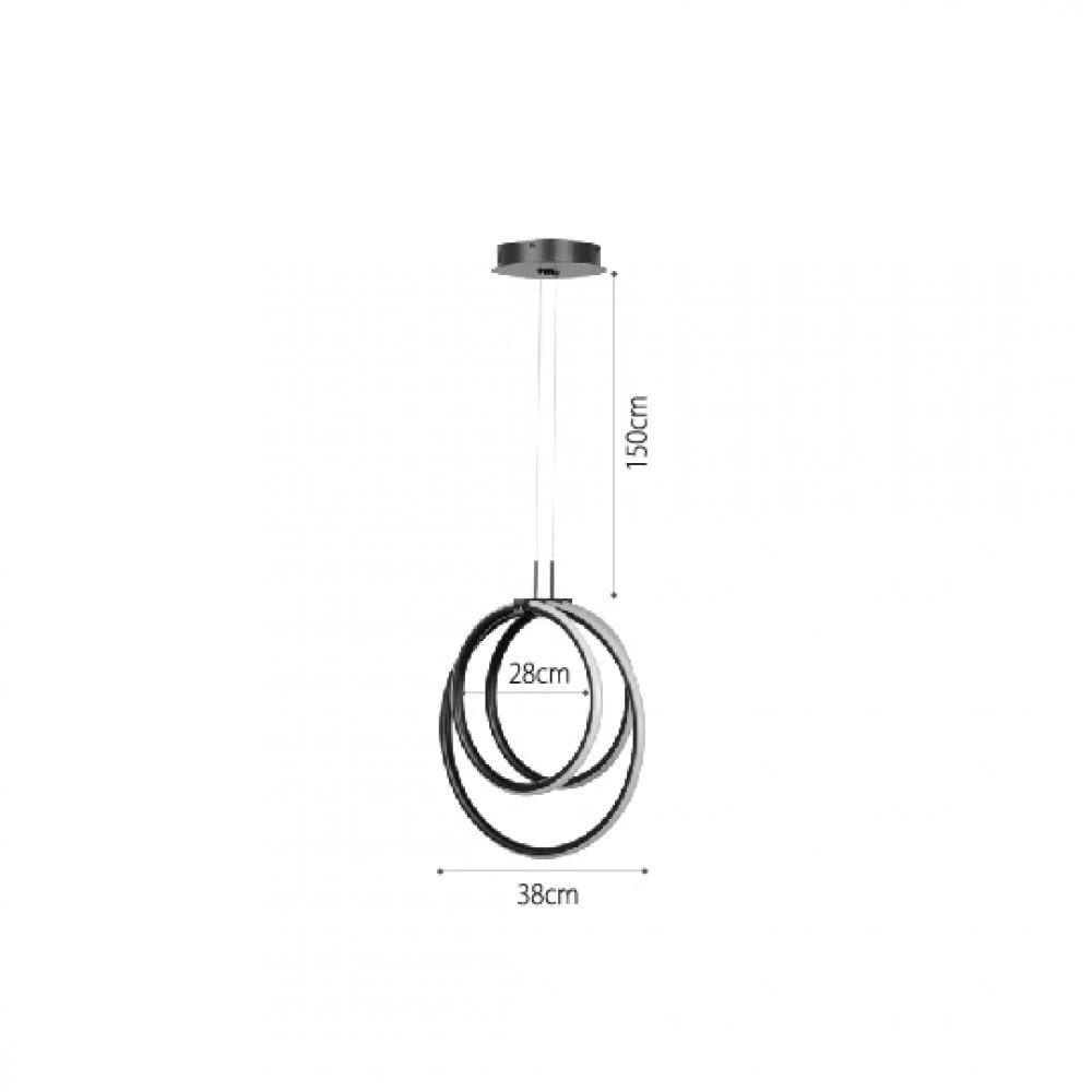 InLight Κρεμαστό φωτιστικό LED 40W 3CCT (by switch on base) σε μαύρο χρώμα D:38cm (6080-BL)