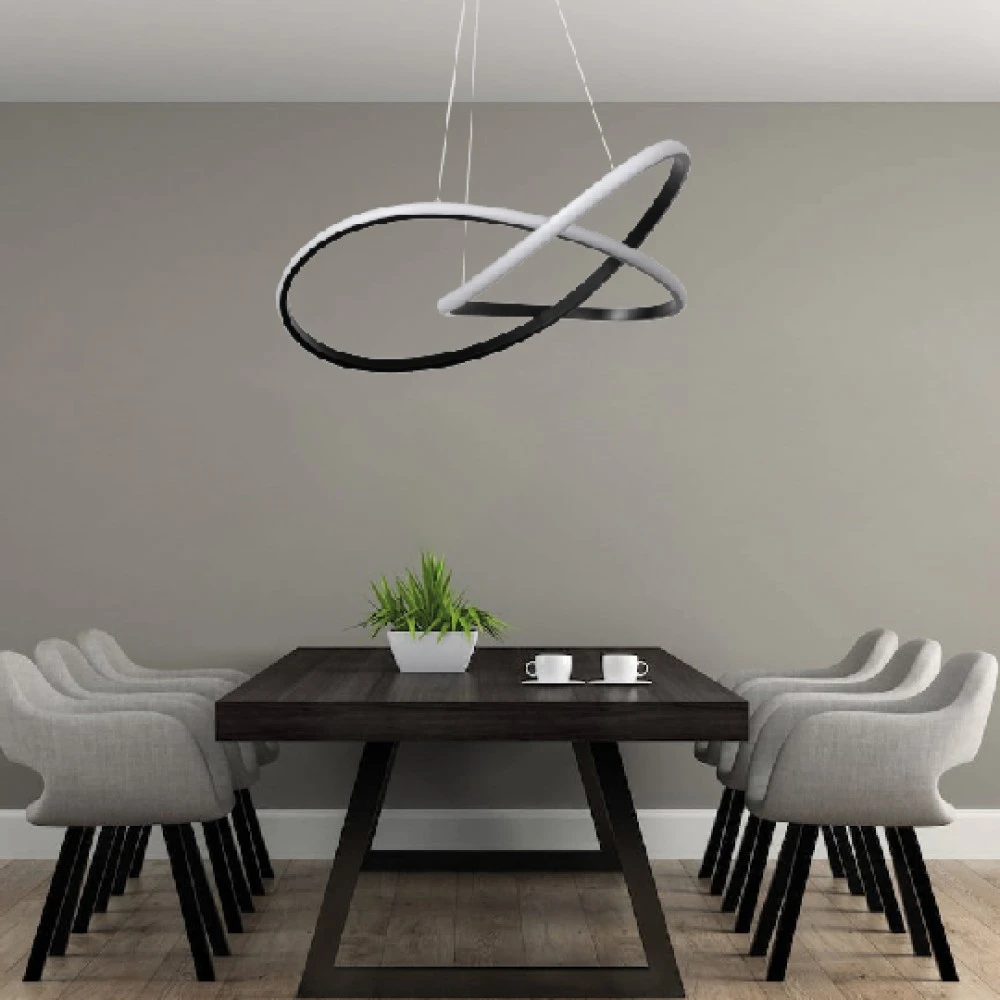 InLight Κρεμαστό φωτιστικό LED 48W 3CCT (by switch on base) σε μαύρο χρώμα D:60cm (6081-BL)