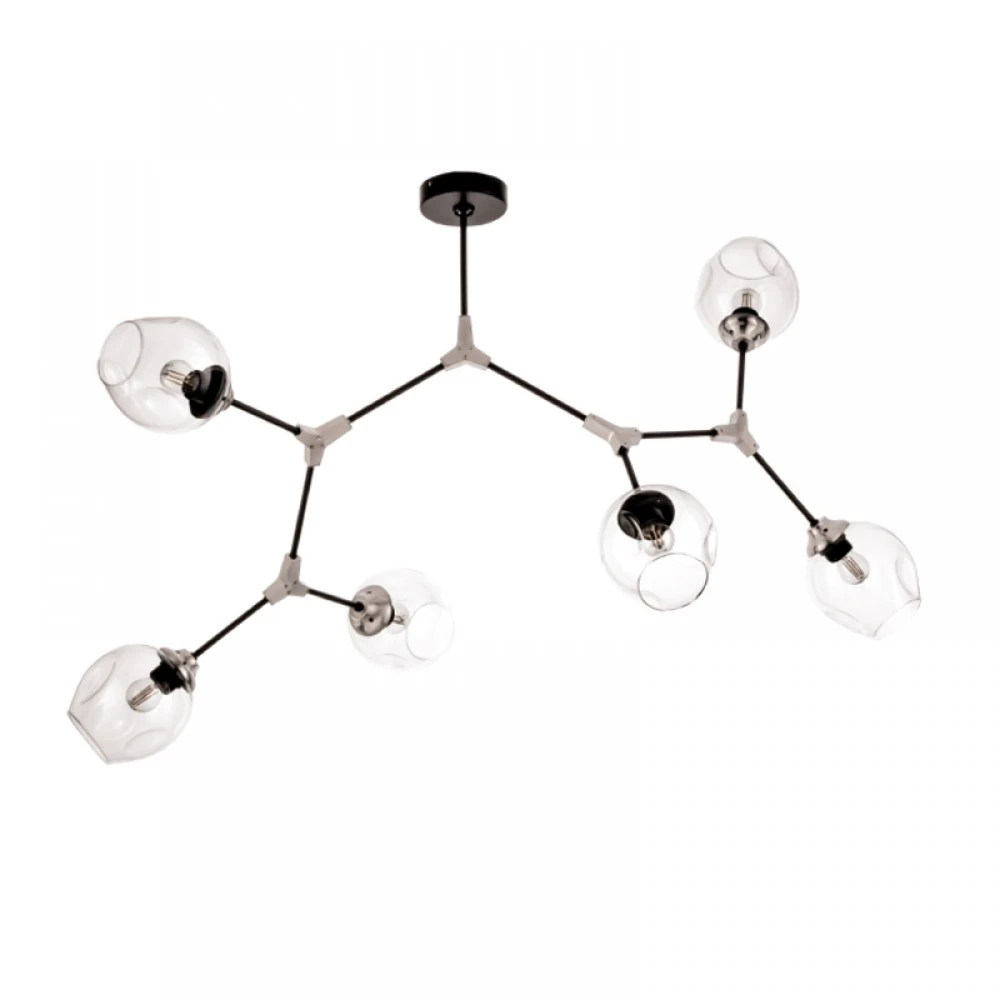 Κρεμαστό Φωτιστικό Από Μαύρο Μέταλλο και Διάφανο Γυαλί 6X E27 - InLight