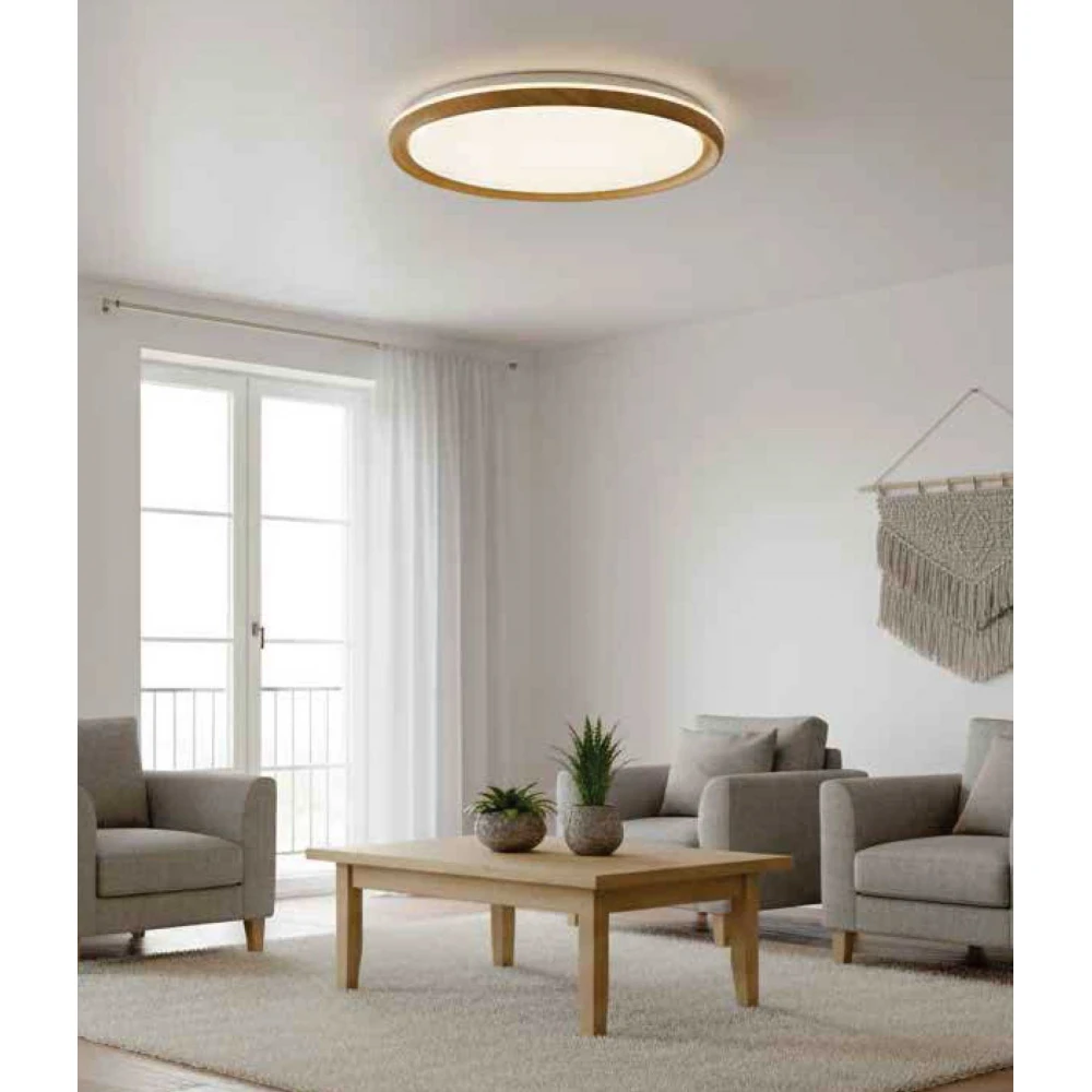 InLight LED Πλαφονιέρα Οροφής Ακρυλική Με Χρώμα Ξύλου 36W 4CCT D50cm - HALO PULSAR