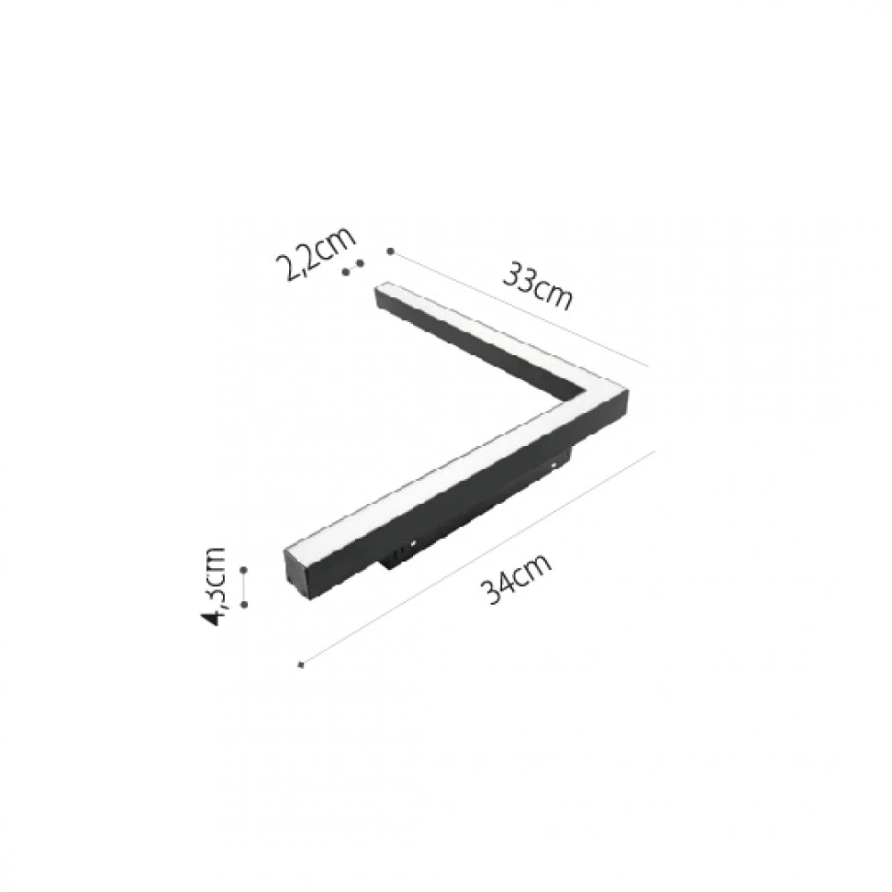 InLight Γραμμικό φωτιστικό γωνία LED 24W 4000K για μαγνητική ράγα σε μαύρη απόχρωση D:30cmX30cm (T05702-BL)