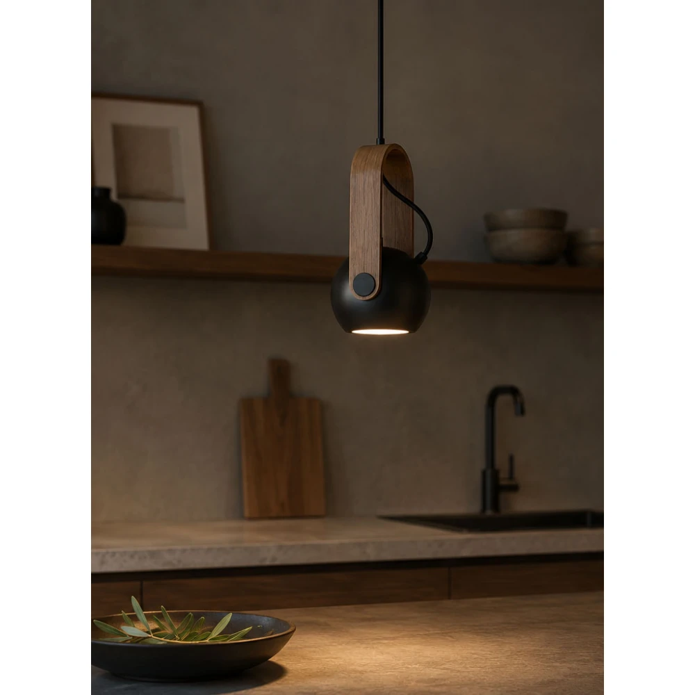 ΚΡΕΜΑΣΤΟ ΞΥΛΙΝΟ LED ΦΩΤΙΣΤΙΚΟ DIMMABLE 5W 400Lm 3000K Ø11cm ΜΑΥΡΟ / ΣΚΟΥΡΟ ΞΥΛΟ - BALLO-BK - LUCIDO