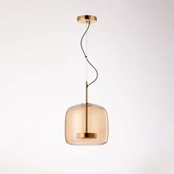 Κρεμαστό LED Φωτιστικό Antique Brass Ατσάλι με Καφέ Γυαλί 13W 1100lm 3000K Dimmable 24x26cm - Disco-A - LUCIDO