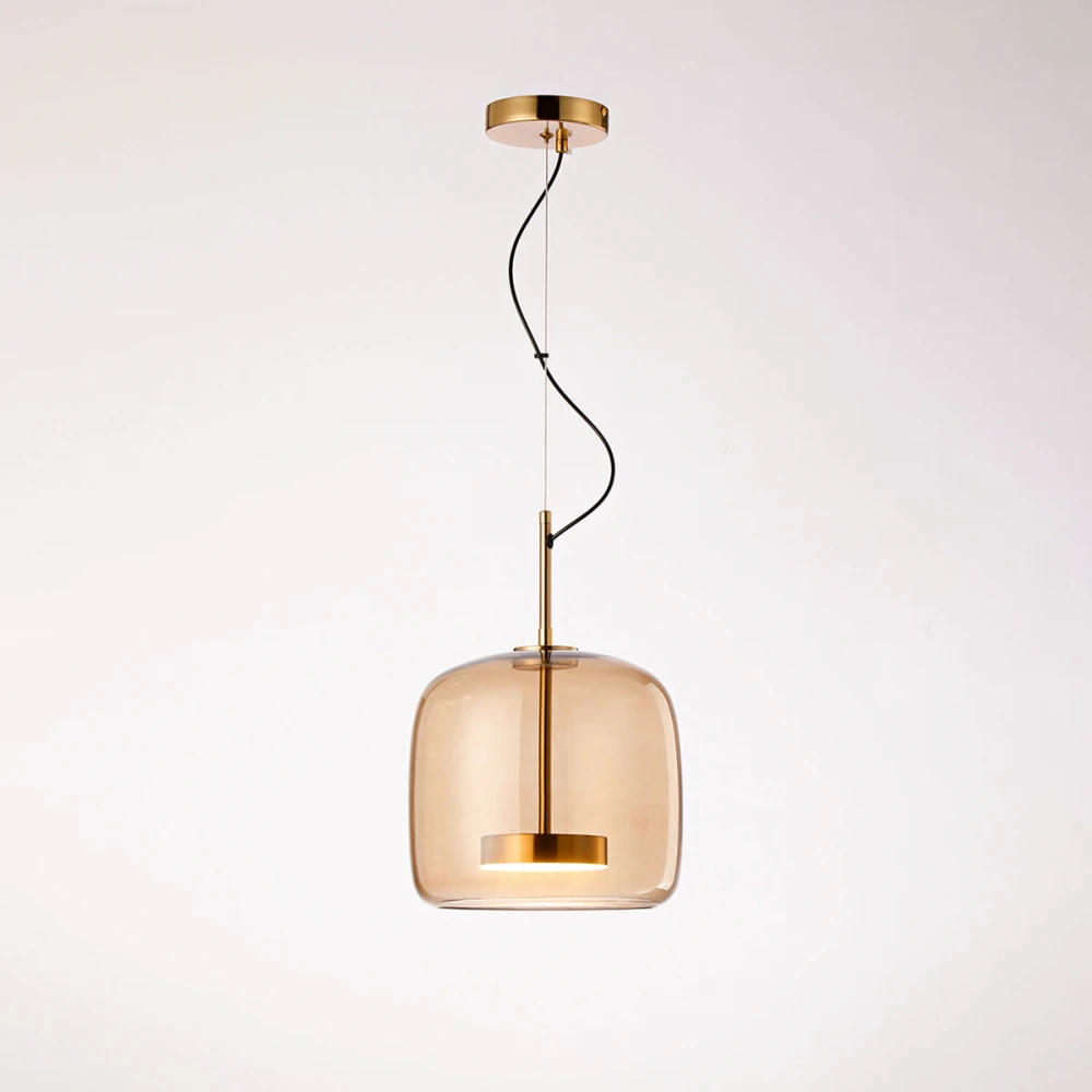 Κρεμαστό LED Φωτιστικό Antique Brass Ατσάλι με Καφέ Γυαλί 13W 1100lm 3000K Dimmable 24x26cm - Disco-A - LUCIDO