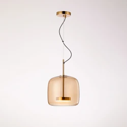 Κρεμαστό LED Φωτιστικό Antique Brass Ατσάλι με Καφέ Γυαλί 13W 1100lm 3000K Dimmable 24x26cm - Disco-A - LUCIDO