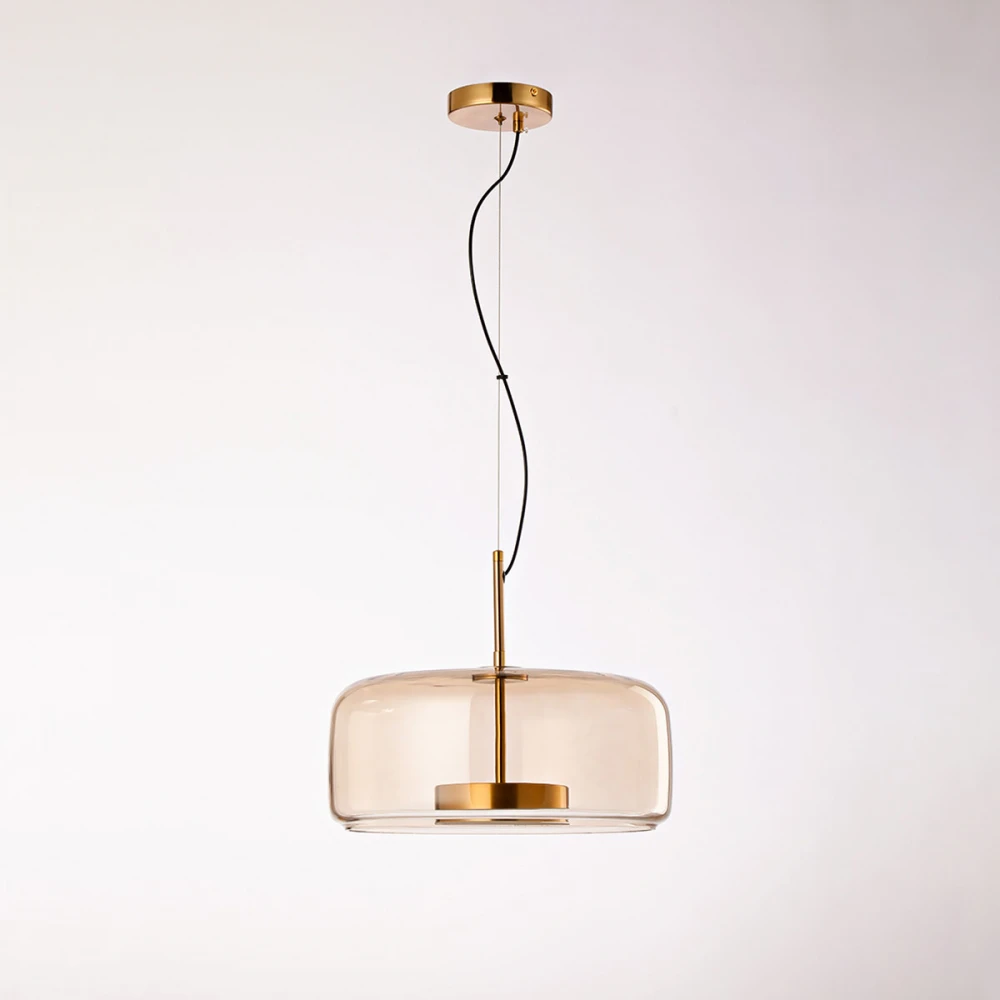 Κρεμαστό LED Φωτιστικό Antique Brass Ατσάλι με Καφέ Γυαλί 13W 1100lm 3000K Dimmable 17x38cm - Disco-B - LUCIDO
