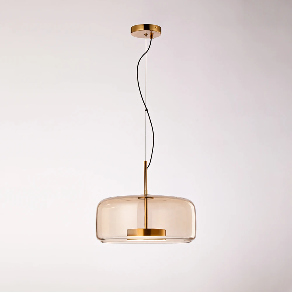 Κρεμαστό LED Φωτιστικό Antique Brass Ατσάλι με Καφέ Γυαλί 13W 1100lm 3000K Dimmable 17x38cm - Disco-B - LUCIDO