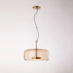 Κρεμαστό LED Φωτιστικό Antique Brass Ατσάλι με Καφέ Γυαλί 13W 1100lm 3000K Dimmable 17x38cm - Disco-B - LUCIDO