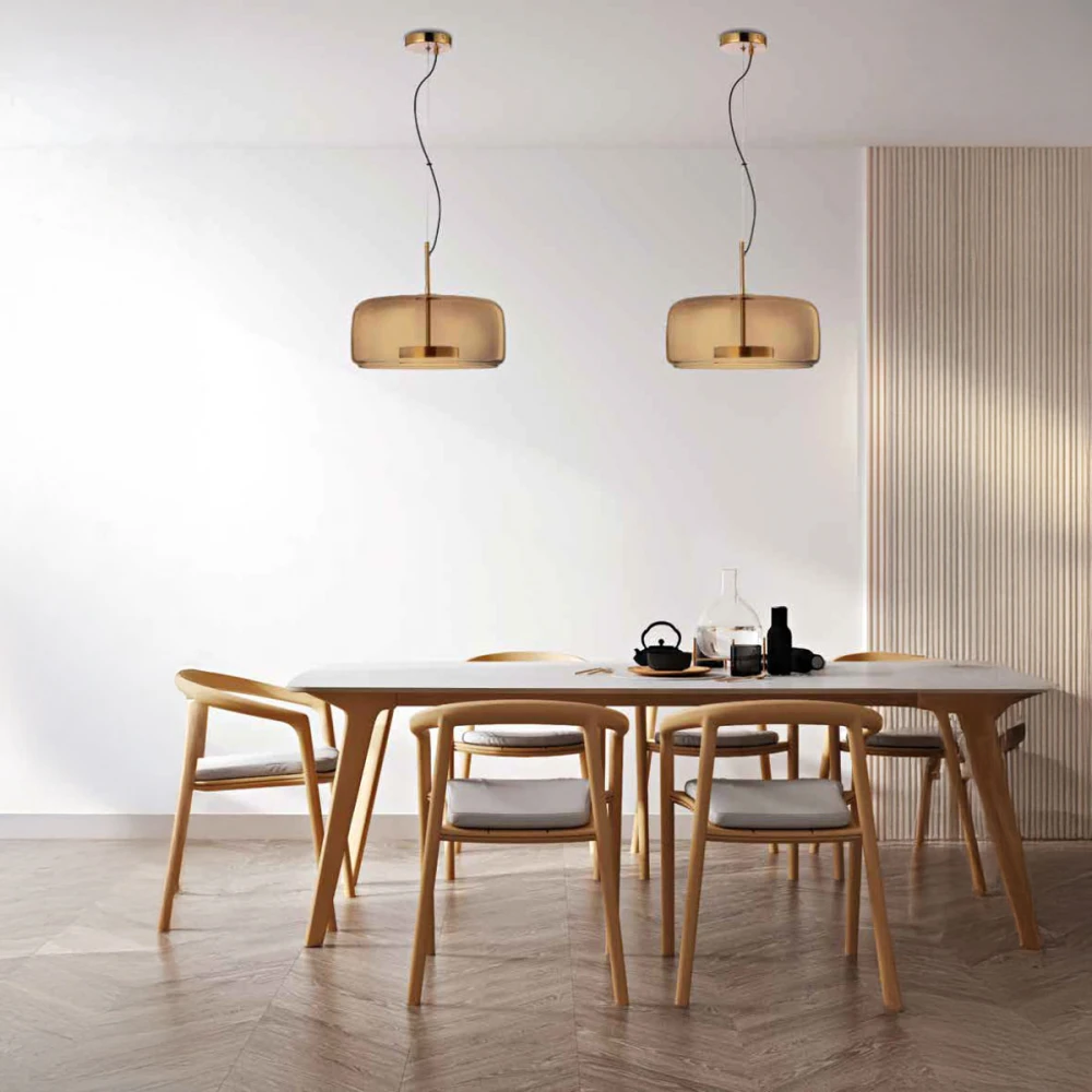 Κρεμαστό LED Φωτιστικό Antique Brass Ατσάλι με Καφέ Γυαλί 13W 1100lm 3000K Dimmable 17x38cm - Disco-B - LUCIDO