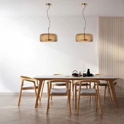 Κρεμαστό LED Φωτιστικό Antique Brass Ατσάλι με Καφέ Γυαλί 13W 1100lm 3000K Dimmable 17x38cm - Disco-B - LUCIDO
