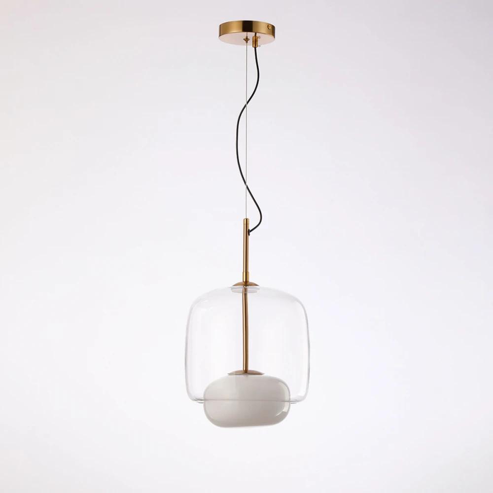 Κρεμαστό LED Φωτιστικό από Ατσάλι σε Antique Brass με Διάφανο και Γυαλιστερό Οπάλ Γυαλί 6W 540lm 3000K Dimmable 35x26cm - Dos-CL - LUCIDO