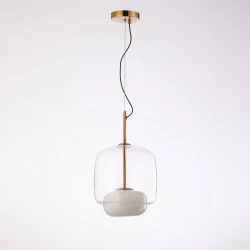 Κρεμαστό LED Φωτιστικό από Ατσάλι σε Antique Brass με Διάφανο και Γυαλιστερό Οπάλ Γυαλί 6W 540lm 3000K Dimmable 35x26cm - Dos-CL - LUCIDO