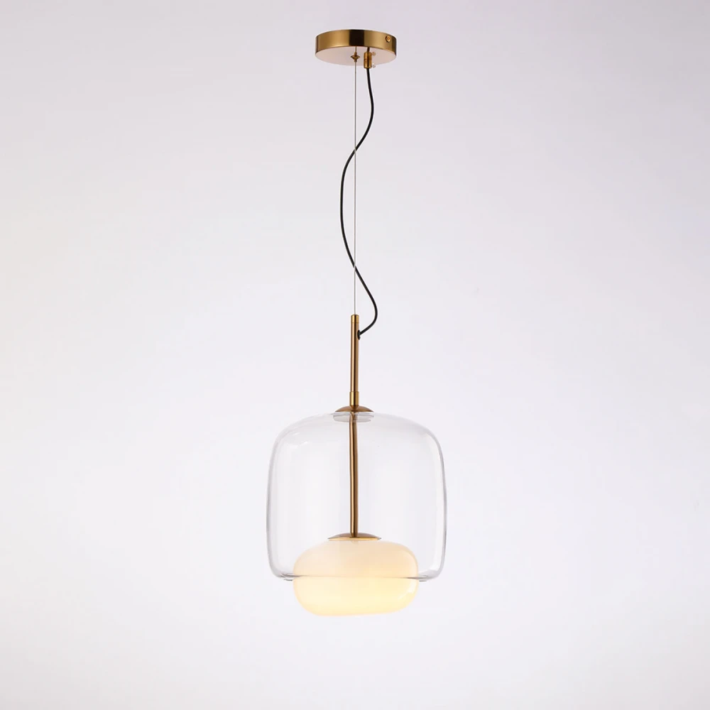 Κρεμαστό LED Φωτιστικό από Ατσάλι σε Antique Brass με Διάφανο και Γυαλιστερό Οπάλ Γυαλί 6W 540lm 3000K Dimmable 35x26cm - Dos-CL - LUCIDO