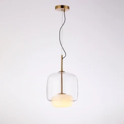 Κρεμαστό LED Φωτιστικό από Ατσάλι σε Antique Brass με Διάφανο και Γυαλιστερό Οπάλ Γυαλί 6W 540lm 3000K Dimmable 35x26cm - Dos-CL - LUCIDO
