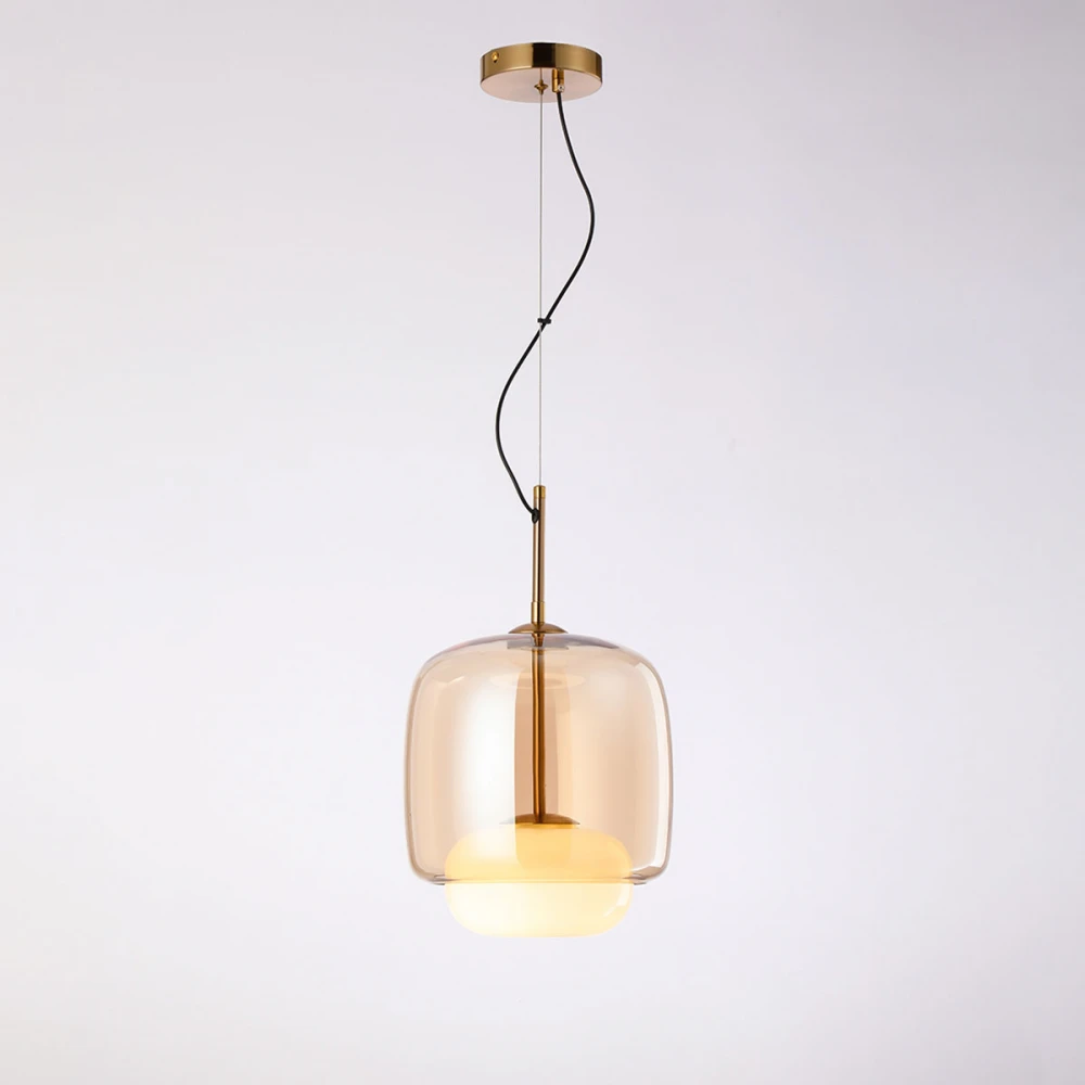 Κρεμαστό LED Φωτιστικό από Ατσάλι σε Antique Brass με Κεχριμπαρένιο και Γυαλιστερό Οπάλ Γυαλί 6W 540lm 3000K Dimmable 35x26cm - Dos-MB - LUCIDO
