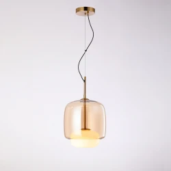 Κρεμαστό LED Φωτιστικό από Ατσάλι σε Antique Brass με Κεχριμπαρένιο και Γυαλιστερό Οπάλ Γυαλί 6W 540lm 3000K Dimmable 35x26cm - Dos-MB - LUCIDO