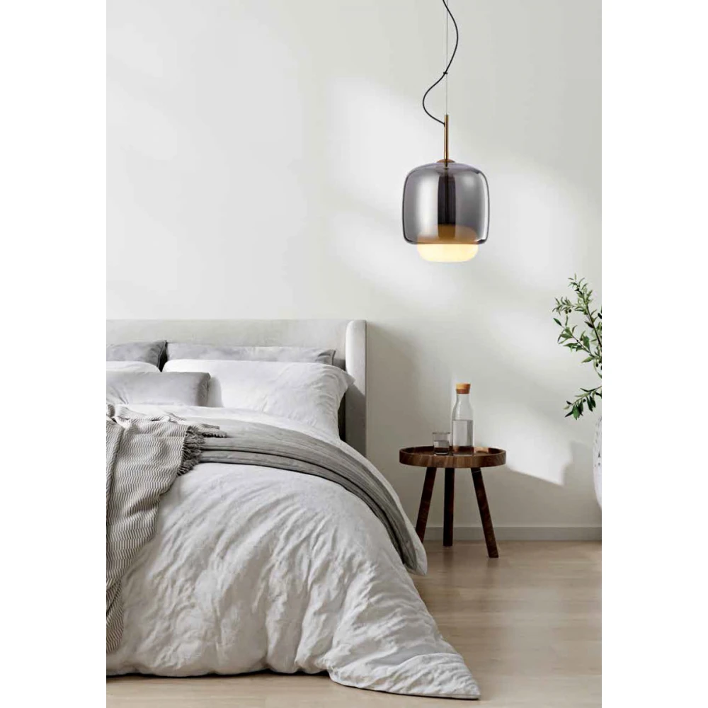 Κρεμαστό LED Φωτιστικό από Ατσάλι σε Antique Brass με Φιμέ Γκρι και Γυαλιστερό Οπάλ Γυαλί 6W 540lm 3000K Dimmable 35x26cm - Dos-SG - LUCIDO