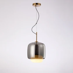 Κρεμαστό LED Φωτιστικό από Ατσάλι σε Antique Brass με Φιμέ Γκρι και Γυαλιστερό Οπάλ Γυαλί 6W 540lm 3000K Dimmable 35x26cm - Dos-SG - LUCIDO