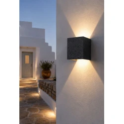  LED Απλίκα Τοίχου από Μαύρη Φυσική Πέτρα 12cm IP54 7W 2700K Up-Down - Primitive-BK LUCIDO