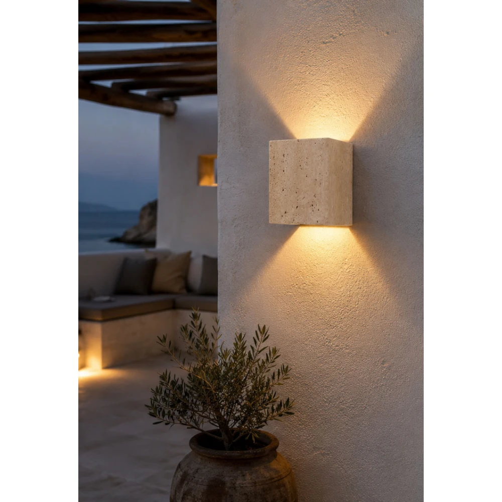  LED Απλίκα Τοίχου από Φυσική Τραβερτίνη 12cm IP54 7W 2700K Up-Down - Primitive-BR LUCIDO
