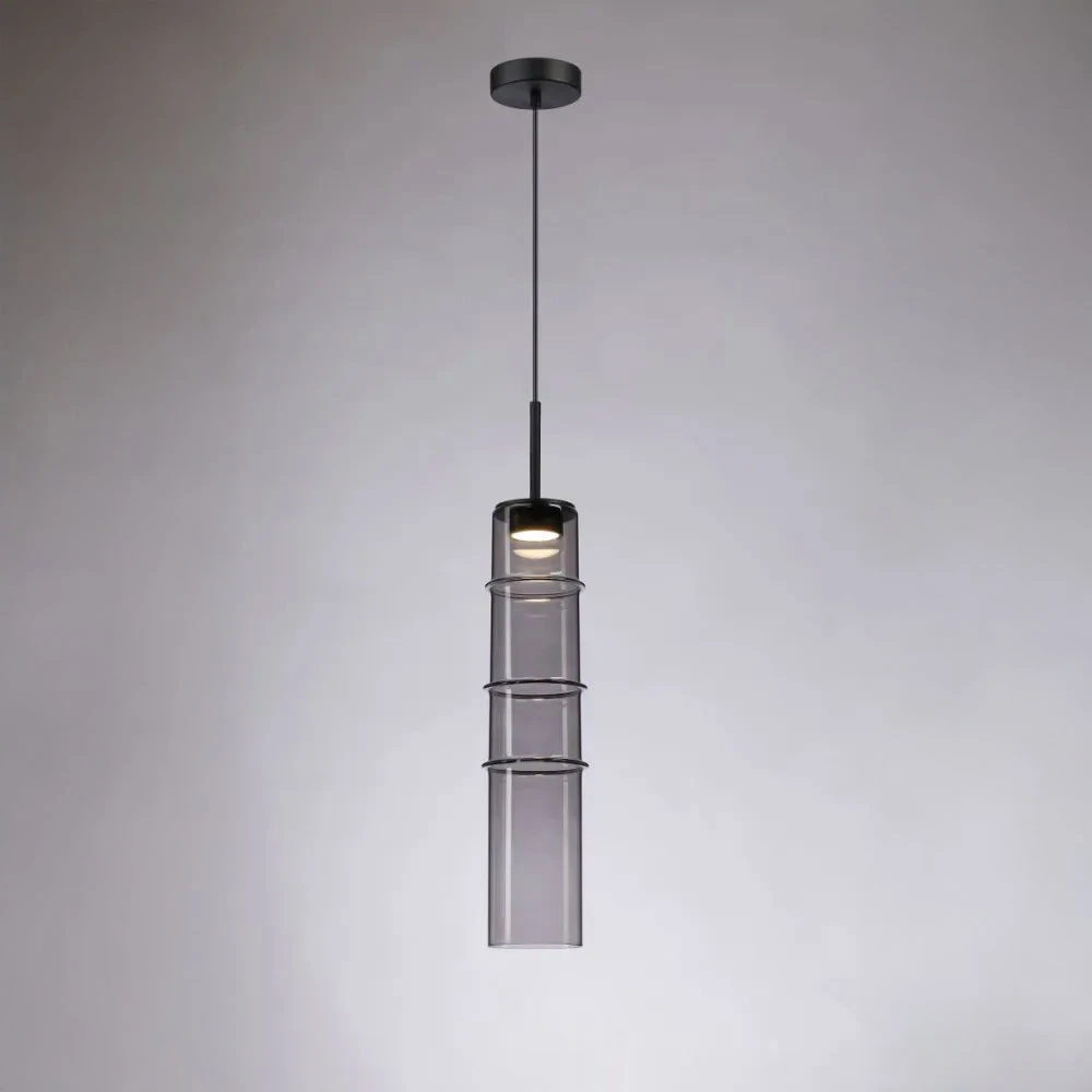 Κρεμαστό LED Φωτιστικό Sand Black από Αλουμίνιο με Γκρι Γυαλί 9W 720lm 3000K Dimmable 55x13cm - Section-L - LUCIDO